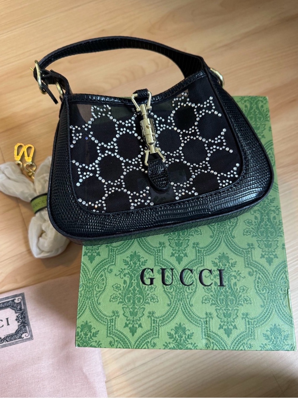 Black Rhinestone Accent Mini Handbag - Picture 4 of 6